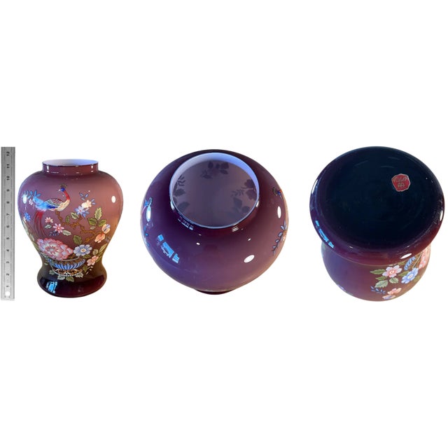 Murano Peacock Floral Purple Art Glass Vase For Sale - Image 15 of 18