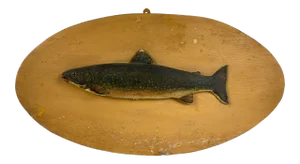 Antique Painted Carved Wood Fish Wall Sculpture
