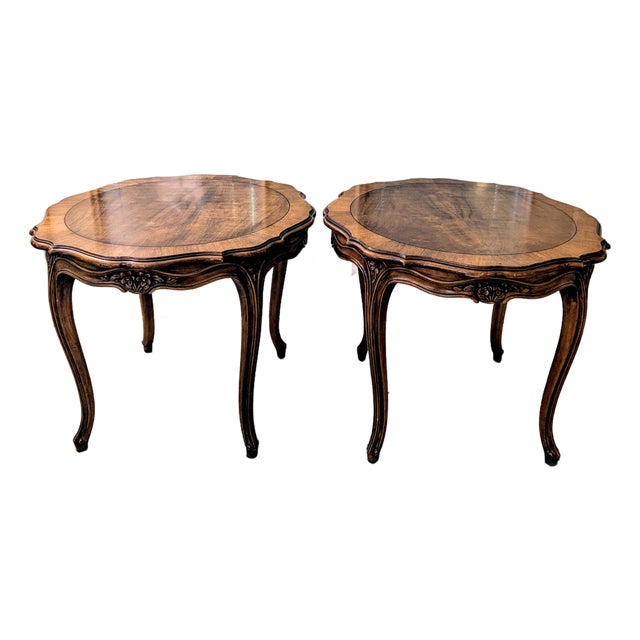 1980s Karges Furniture French Provincial Burled Walnut End Tables, a Pair For Sale