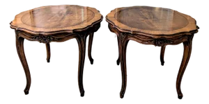 1980s Karges Furniture French Provincial Burled Walnut End Tables, a Pair