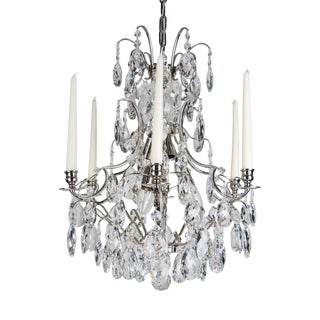 Baroque Style Chandelier with Candleholders in Nickel Plated Brass and Crystals by Krebs Stockholm, 2020 For Sale