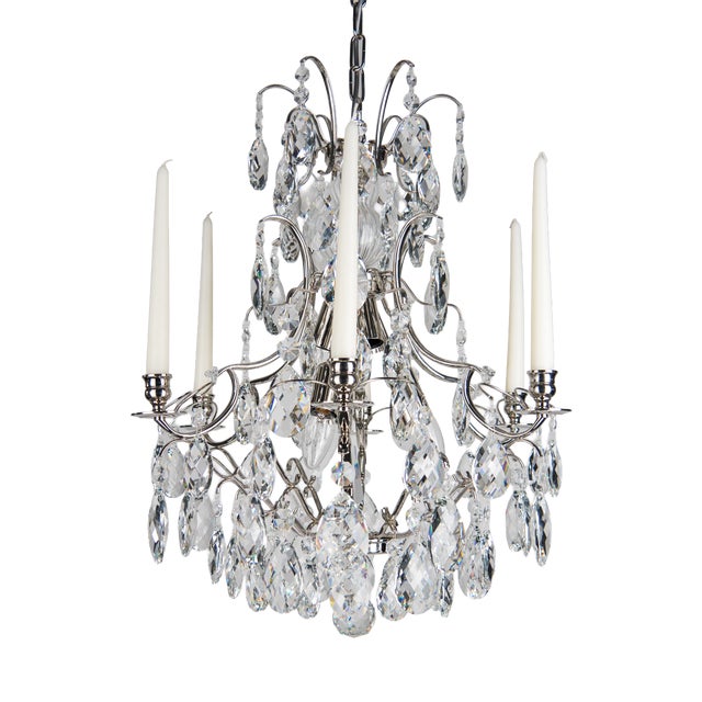 Baroque Style Chandelier with Candleholders in Nickel Plated Brass and Crystals by Krebs Stockholm, 2020 For Sale