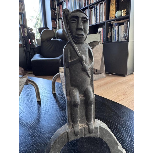 Art Deco Expressionist Bronze Andirons by Anton Prinner, 1940, Set of 2 For Sale - Image 3 of 8