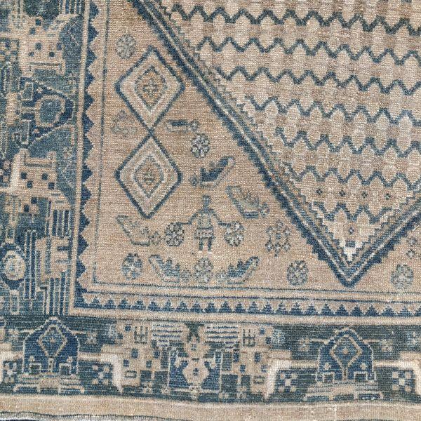 1920s Antique Persian Rug | Light Beige & Soft Blue Geometric Design | 4'x7' For Sale - Image 5 of 6