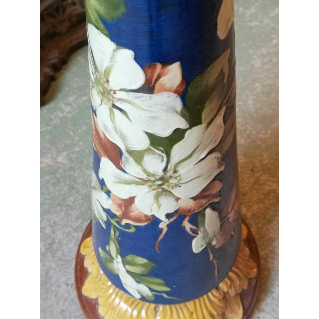 Blue Blue Ceramic Planter and Stand, Set of 2 For Sale - Image 8 of 12