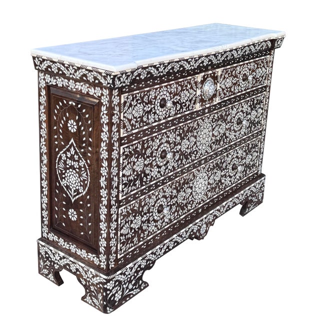 1990s Exquisite Mother-of-Pearl Inlaid Chest of Drawers For Sale - Image 4 of 8