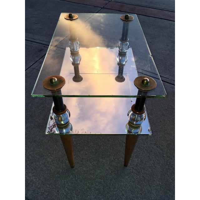 Wood Gilbert Rohde Style Brass & Mirrored Glass Cloud Tables - 2 Pieces For Sale - Image 7 of 13