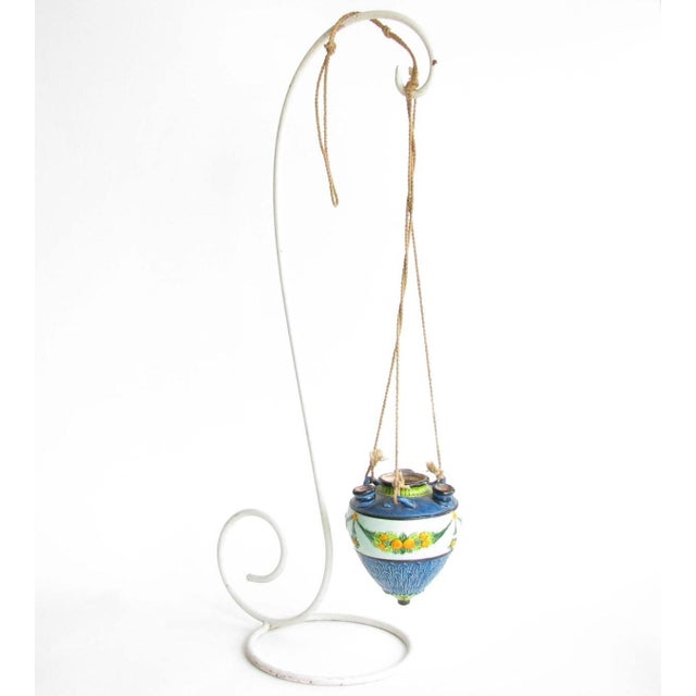 Vintage Mid 20th Century Hanging Majolica Pottery Planter For Sale - Image 12 of 12