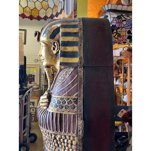 Traditional Vintage Life Size Sarcophagus Cabinet 76” Egyptian Pharaoh King Tut For Sale - Image 3 of 11