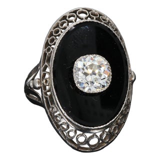 Vintage Platinum Cocktail Ring With 1ct. 6.5mm Diamond - Size 6.25 For Sale