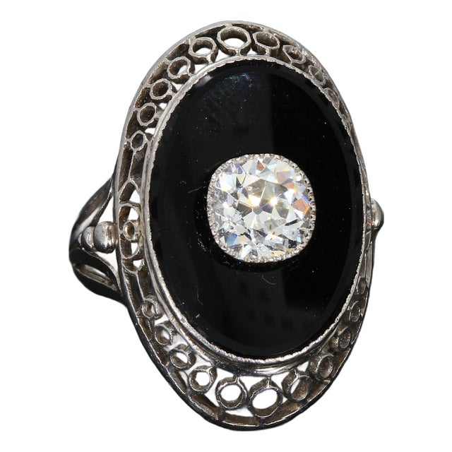 Vintage Platinum Cocktail Ring With 1ct. 6.5mm Diamond - Size 6.25 For Sale