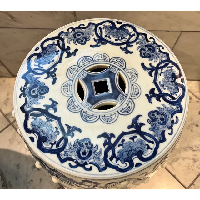 Mid 20th Century Blue & White Chinese Dragon Garden Stool Side Tables - A Pair For Sale - Image 13 of 15