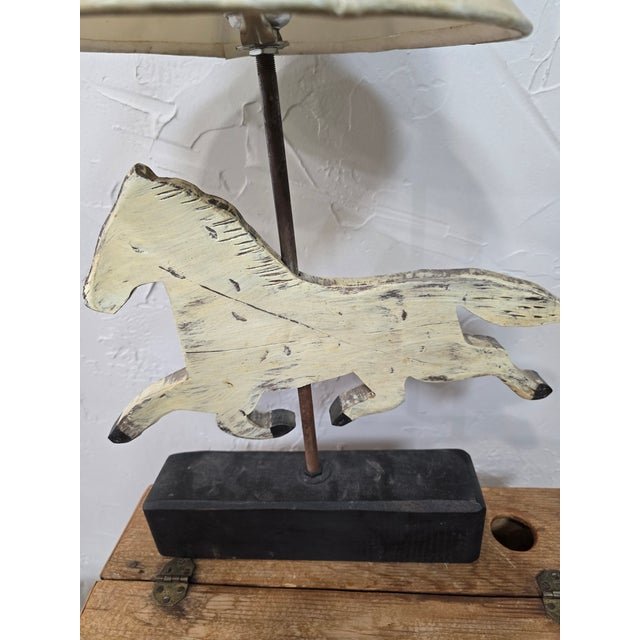 Vintage Folk Art Adjustable Wooden Running Horse Weathervane Lamp For Sale - Image 4 of 11