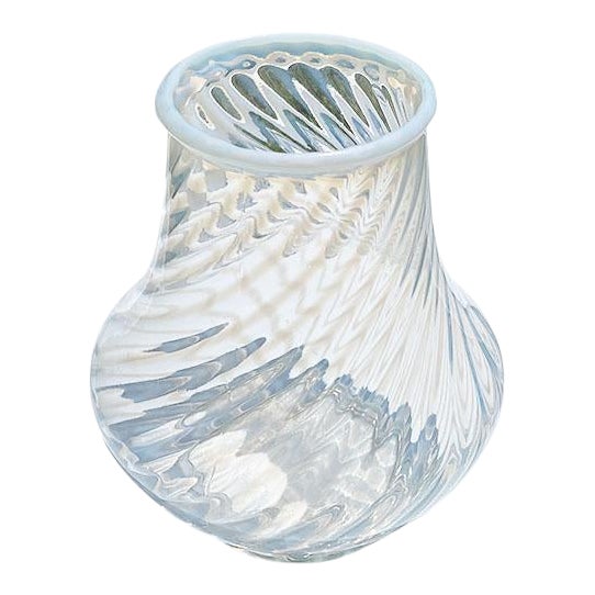 Round Candy Cane Glass Hobbs Opalescent White Vase For Sale