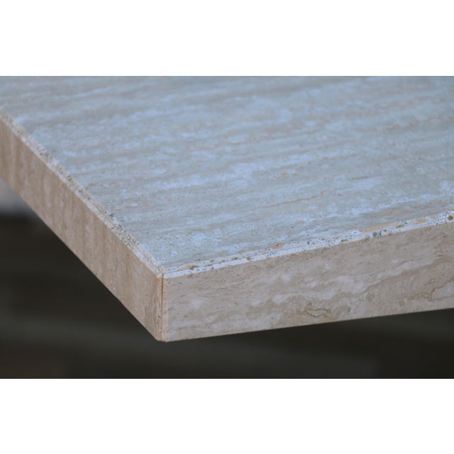 1970s Italian Postmodern Beige Travertine Stone Pedestal Console Table For Sale - Image 13 of 18
