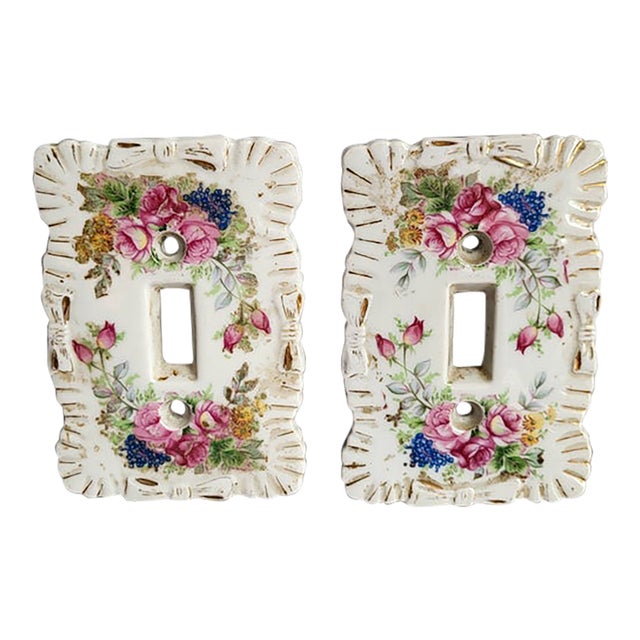 1950’s Arnart Japan Hand Painted Porcelain Light Switch Covers For Sale