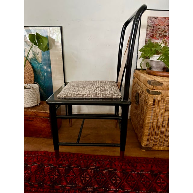 Henredon Style Black Lacquer, Wood, and Brass Side Chairs- Set of 4 For Sale - Image 10 of 11