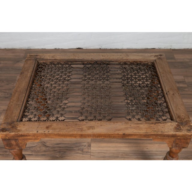 Wood Antique Indian Wooden Side Table with Window Grate and Turned Baluster Legs For Sale - Image 7 of 13