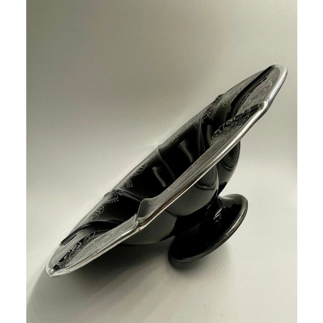 Early 20th Century Floral Sterling Silver Black Amethyst Glass Footed Bowl For Sale - Image 9 of 13