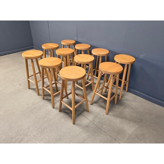 Gold Alpine Style Chalet Stools in Wood, 1970s, Set of 9 For Sale - Image 8 of 14