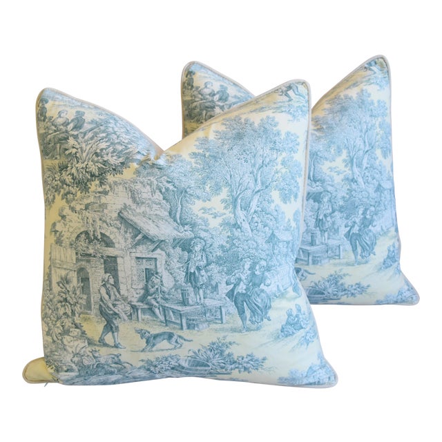 French Farmhouse Country Toile Feather Down Pillows 24 Square