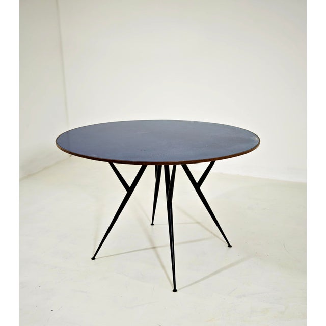Round Table in Blue Glass, Wood and Black Metal, Italy, 1950s For Sale - Image 10 of 15