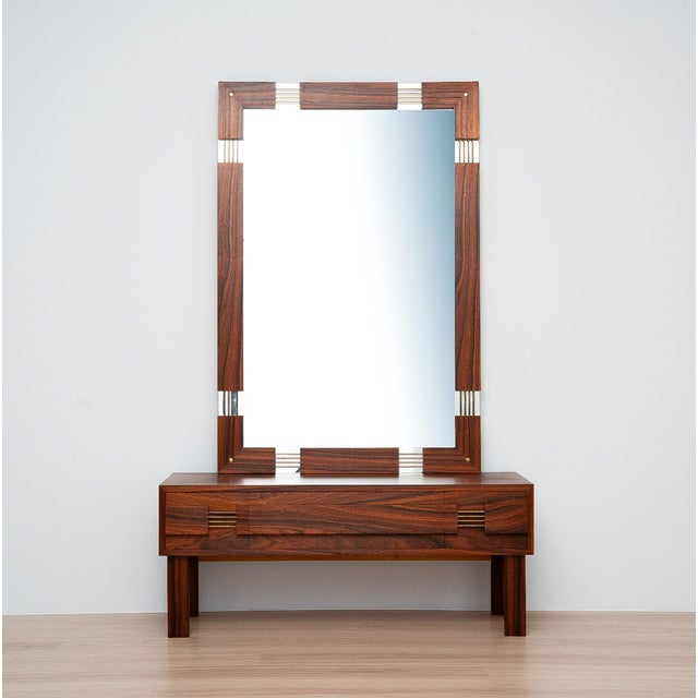 Swedish mid-century mirror with vanity console – ateljé glas & trä an exceptional swedish mirror with an original matching...