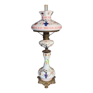 Antique Meissen German Porcelain Oil Lamp W Glass Shade