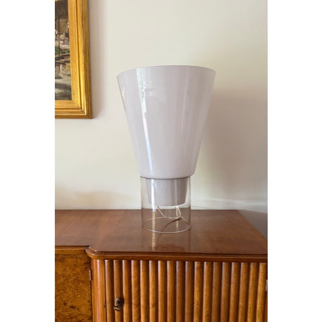 Monumental floor / table Glass Table Lamp Selenova Italy, 1970s Clear, transparent glass, opal-coated glass and painted...