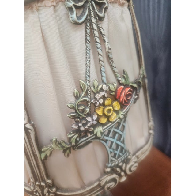 Metal Hand Painted Filigree 1920 Antique Boudoir Lamp For Sale - Image 7 of 12