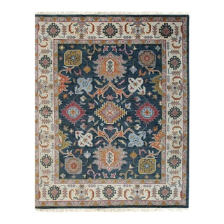 9x12 Sarrah Oushak Charcoal Traditional Geometric Hand Knotted Wool Carpet Rug For Sale