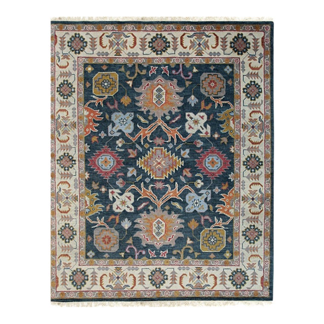 9x12 Sarrah Oushak Charcoal Traditional Geometric Hand Knotted Wool Carpet Rug For Sale