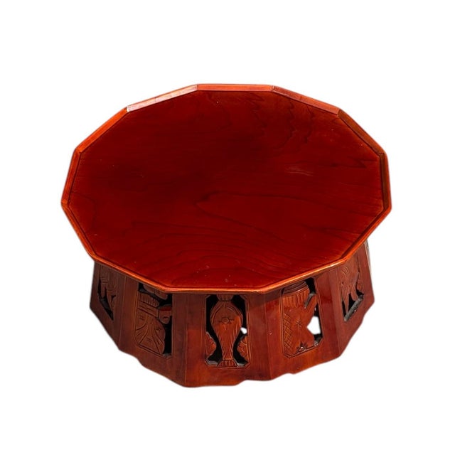 Early 20th Century Meiji Period Red Lacquer Octagon Footstool/Plant Stand For Sale - Image 4 of 12