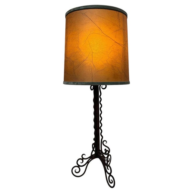 Brown Amsterdam School Table Lamp in Wrought Iron with Parchment Shade, 1930s For Sale - Image 8 of 8