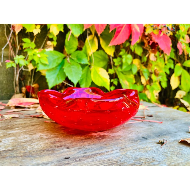 Stunning vibrant red Murano Style decorative bowl or candy dish. A simply gorgeous piece of functional art. This piece is...