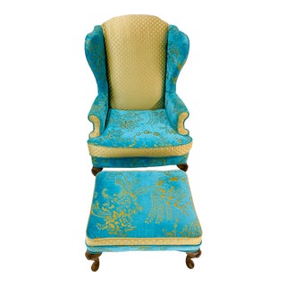 1980s Wingback Lounge Chair & Ottoman For Sale