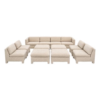 Vintage MCM 1989 Milo Baughman 12 Piece Sectional Pit Sofa in Original Boucle Fabric Upholstery For Sale