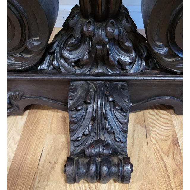 Antique American Carved Oak "Fleur-De-Lis" Base Renaissance Library Center Table For Sale - Image 11 of 13