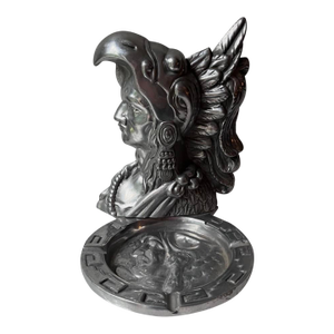 Vintage Aztec Mayan Gods Heavy Tribal Aluminum Sculptural Ashtray Rare