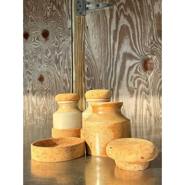 Vintage Boho Studio Pottery Jars With Cork Lid - Set of 3 For Sale - Image 11 of 11