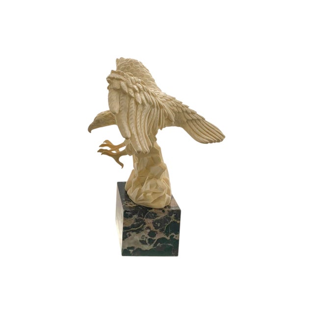 Late 20th Century Eagle Sculpture Alabaster on Marble Base by Santini Italy Vintage Majestic Decor For Sale - Image 4 of 10