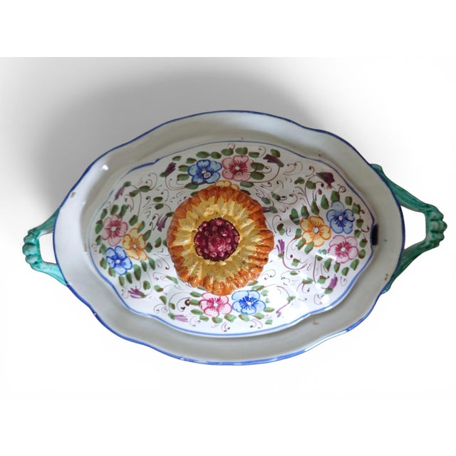 This exceptionally large Italian majolica tureen likely dates from the 1970s and embodies the vibrant ceramic artistry for...