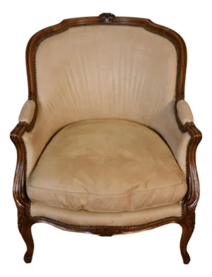 1900 Antique French Louis XV Hand Carved Walnut Living Room Chair / Used Fabric