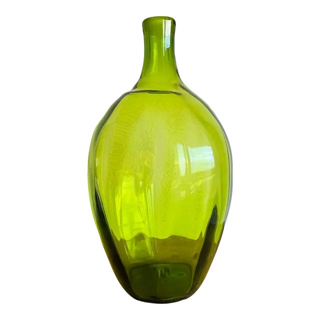 Vintage Hand Blown Green Glass Jug For Sale