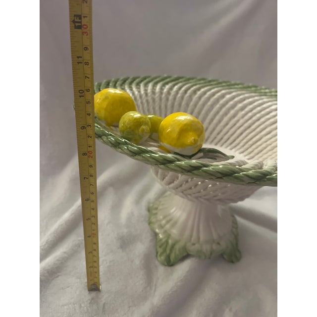 1990s Lanzarin Ceramiche Italian Hand-Painted Ceramic Basket With Lemons and Pedestal For Sale - Image 14 of 15