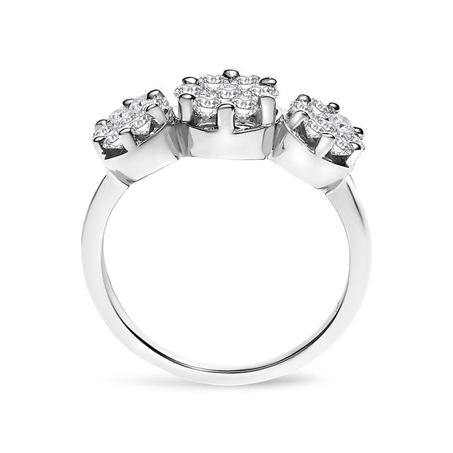 14K White Gold 1-1/4 Cttw Brilliant Cut Diamond Three Round Floral Clusters Engagement or Fashion Ring (H-I Color, SI2-I1 Clarity) - Size 6.75 For Sale In New York - Image 6 of 7
