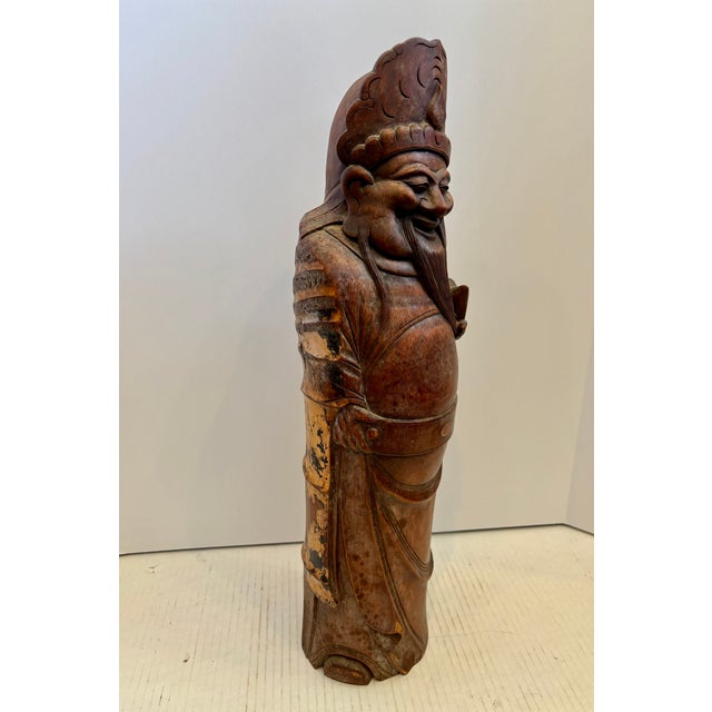 Chinese Hand - Carved Bamboo Buddha Statue notable for its intricate craftsmanship, and rich dark wood - like patina that...