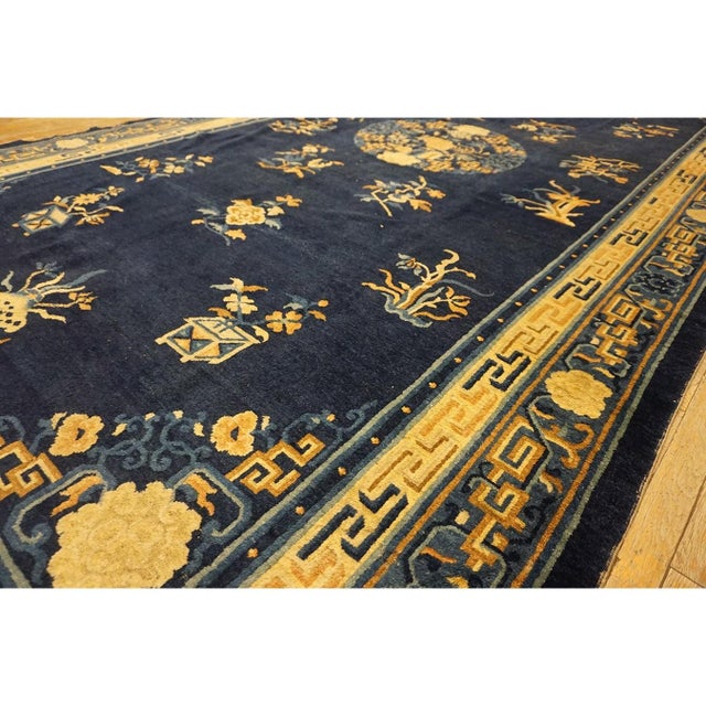 Chinese Blue Chinese Antique 1880s Rectangle Room Size Wool Knotted Peking Rug For Sale - Image 3 of 11