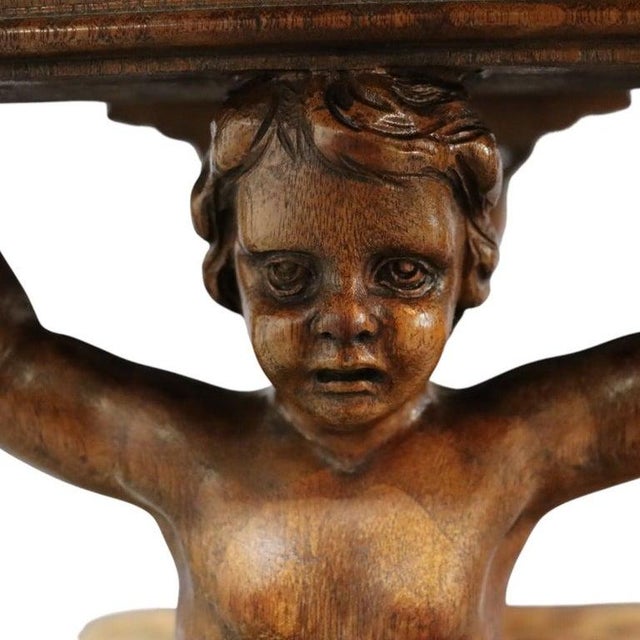 Baroque Antique Baroque Style Figural Cherub Carved Walnut Marble Top Table C1900 For Sale - Image 3 of 11