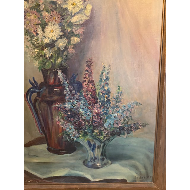 Vintage 1938 Floral Still Life Oil Painting, Signed Ashley, in Gilt Wood Frame For Sale - Image 12 of 16